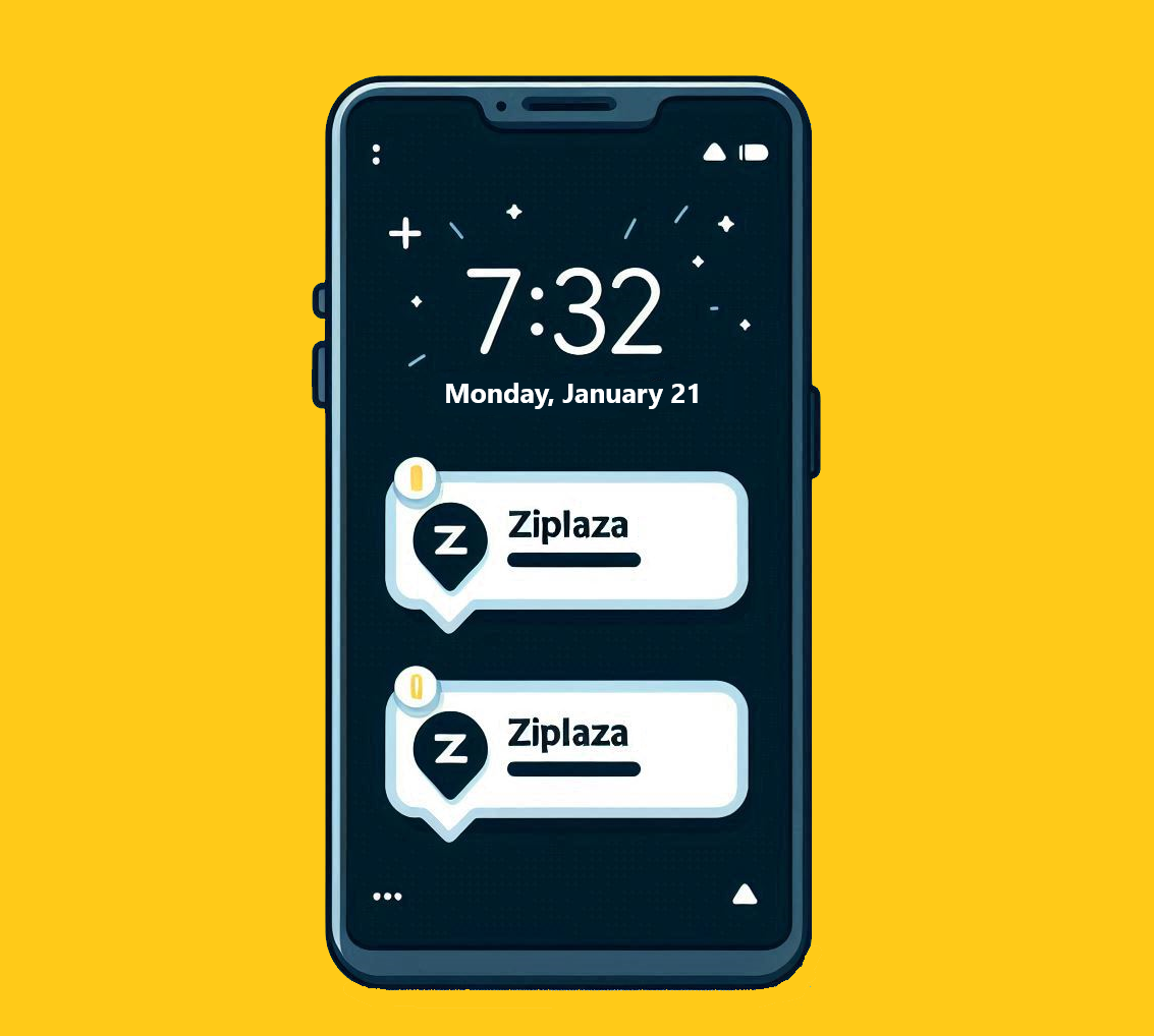 mobile phone with Ziplaza app notifications